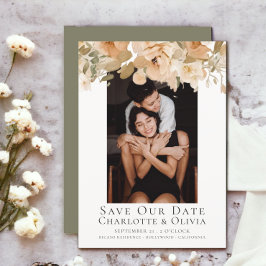 Foto Elegante Perzik Bloemen Save The Date Bruilof