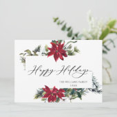 FOTO Elegante Poinsettia Kerstgroet Feestdagenkaart (Staand voorkant)