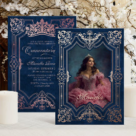 Foto Elegante Roze Kroon Tiara Royal Quinceanera Folie Uitnodiging