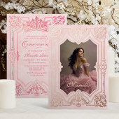 Foto Elegante Roze Kroon Tiara Royal Quinceanera Folie Uitnodiging