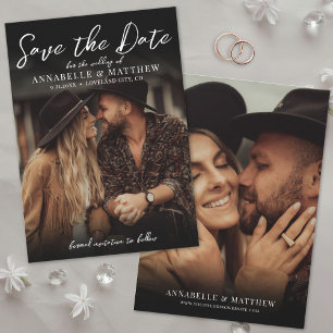 Foto Elegante Script Boho Bruiloft Save The Date