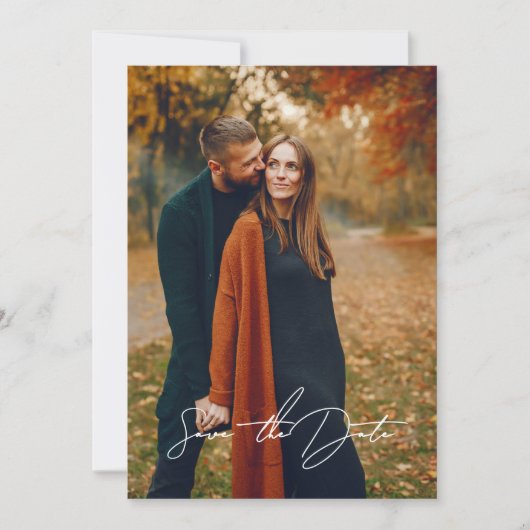 Foto Elegante Script Boho Save The Date (Voorkant)