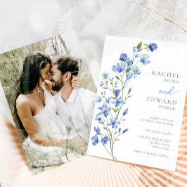 Foto Elegante Stoffige Blauwe Bloemen Bruiloft Kaart