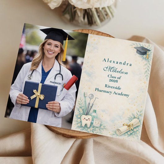 Foto Elegante Tandarts Witte Jas Afstuderen Aankondiging