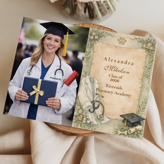 Foto Elegante witte jas afstuderen diergeneeskunde Aankondiging