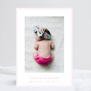 foto elegante zachte roze lijst baby geboorteaanko aankondiging