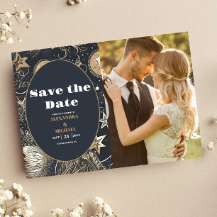 Foto Elegante Zilver Goud Hemelse Huwelijk Save The Date
