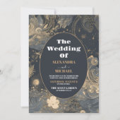 Foto Elegante zilveren gouden hemelse bruiloft Kaart (Voorkant)