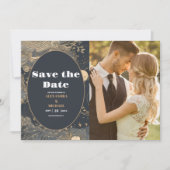 Foto Elegante zilveren gouden hemelse bruiloft Save The Date (Voorkant)