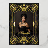 Foto Elegante zwarte kroon Tiara Royal Quinceanera Folie Uitnodiging (Voorkant)