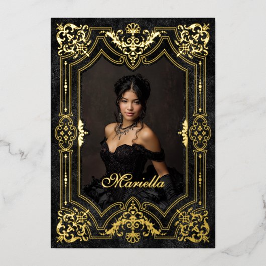 Foto Elegante zwarte kroon Tiara Royal Quinceanera Folie Uitnodiging (Voorkant)