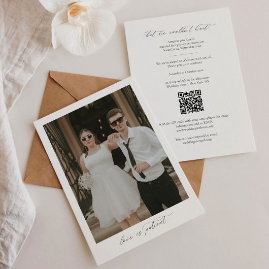 Foto elopement aankondiging sjabloon met QR-code
