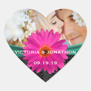 Foto Emerald en Pink Gerber Daisy Wedding Hart Sticker