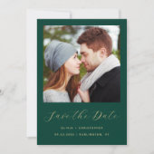 Foto Emerald Green Gold Script QR-code Save The Date (Voorkant)