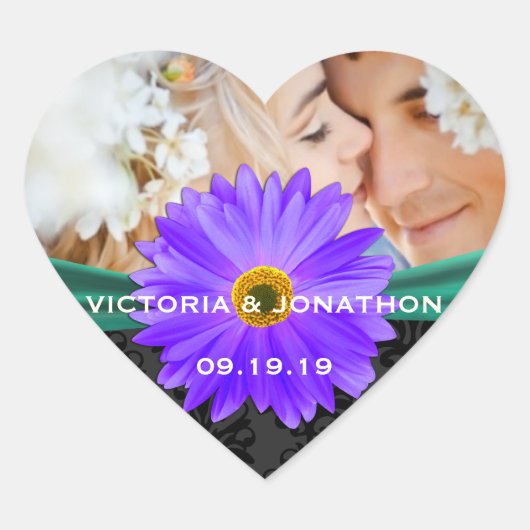 Foto Emerald Green Lavender Gerber Daisy Wedding Hart Sticker (Voorkant)