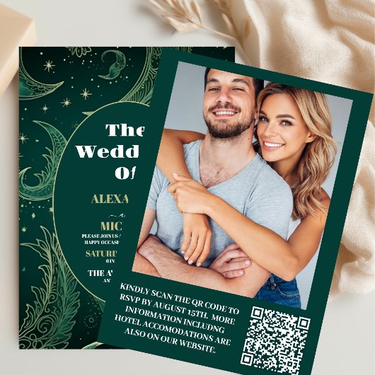 Foto Emerald Groen Goud Hemelse Bruiloft Kaart