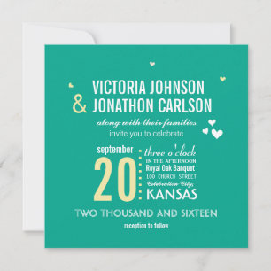 Foto: Emerald Yellow Zig Zag Typography Wedding Kaart