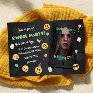 Foto Emoji Birthday Party Invitation Kaart