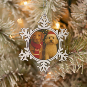 Foto en aangepaste tekst gepersonaliseerd tin sneeuwvlok ornament