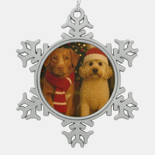 Foto en aangepaste tekst gepersonaliseerd tin sneeuwvlok ornament (Voorkant)