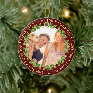 Foto en bewerkbare tekst   Elegant Red & Gold Keramisch Ornament