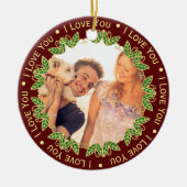 Foto en bewerkbare tekst | Elegant Red & Gold Keramisch Ornament (Voorkant)