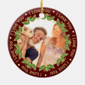 Foto en bewerkbare tekst | Elegant Red & Gold Keramisch Ornament (Achterkant)