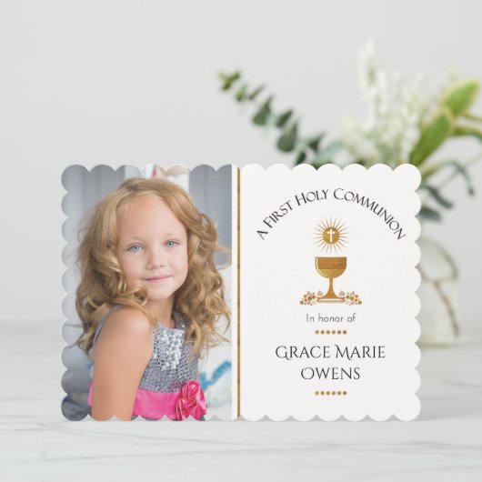 Foto en Chalis eerste communie uitnodiging (Staand voorkant)