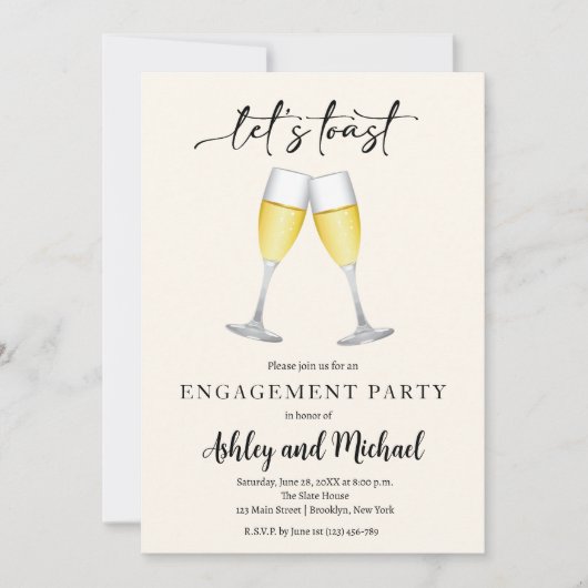 Foto- en Champagne Engagement Party Kaart (Voorkant)