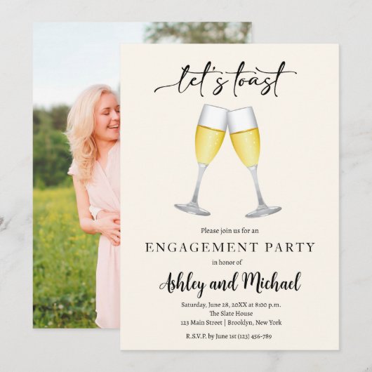 Foto- en Champagne Engagement Party Kaart (Voorkant / Achterkant)