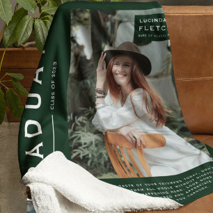 Foto- en citaat afstudeercadeau donkergroen fleece deken