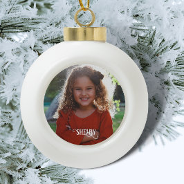 Foto en decoratieve naam van het kind keramische bal ornament