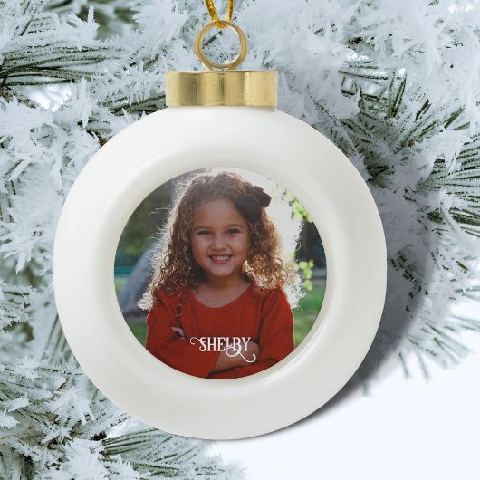Foto en decoratieve naam van het kind keramische bal ornament