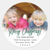 Foto en elk script Groene retour adreslabels Ronde Sticker (Voorkant)