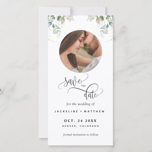 Foto en Greenery Wedding Save the Date Bladwijzer (Voorkant)