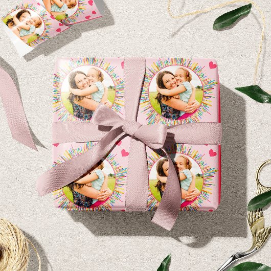 Foto en kleurrijke Abstracte kunst Roze hart Cadeaupapier