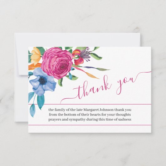 Foto en Kleurrijke Bloemen Begrafenis Dank u kaart (Voorkant)