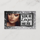 Foto en Logo Sjabloon Grijs Sparkle Glitter Glam Visitekaartje (Voorkant)