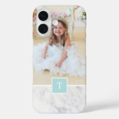 Foto en monogram van Chic Gray & White Marble Case-Mate iPhone Case (Achterkant)