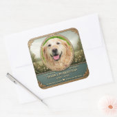 Foto en naam foto-memoriepost toevoegen vierkante sticker (Envelop)