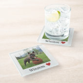 Foto en naam Franse Bulldog Hondenliefhebber Glazen Onderzetter (Schuin)