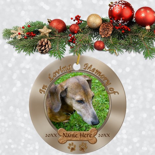 Foto en Naam Gepersonaliseerd Dog Memorial Ornamen Keramisch Ornament
