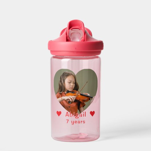 Foto en naam, hart voor kinderen waterfles (Voorkant)