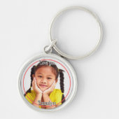 Foto en naam in zwart-wit met rode cirkel sleutelhanger (Voorkant)