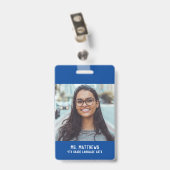 Foto en naam leraar blauw badge (Achterkant met clip)