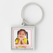 Foto en naam op wit met rood lijst sleutelhanger (Voorkant)