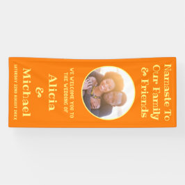 Foto en naam | Oranje Gele Huwelijk Welkom Spandoek