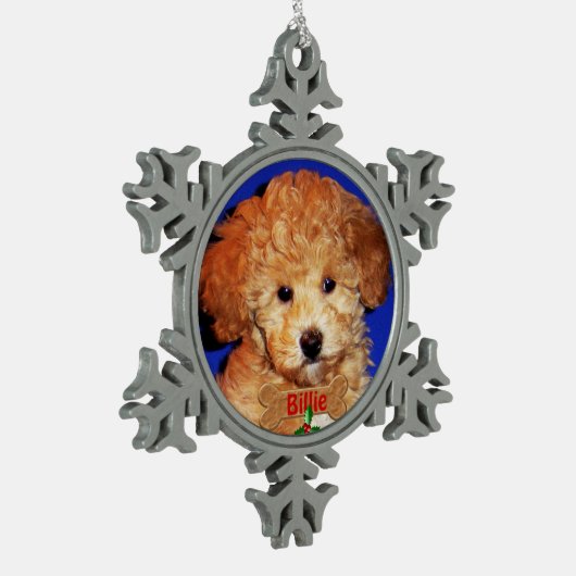 FOTO en NAAM Persoonlijke hond met kerstmis Tin Sneeuwvlok Ornament (Links)