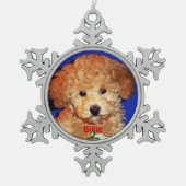 FOTO en NAAM Persoonlijke hond met kerstmis Tin Sneeuwvlok Ornament (Voorkant)