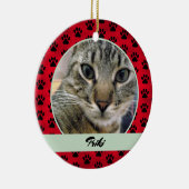 Foto en naam rode en groene handmatige afdrukpatro keramisch ornament (Rechts)